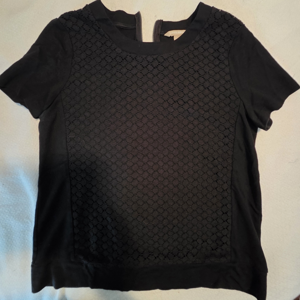 Banana Republic Black Short-Sleeve Lace-Front Tee